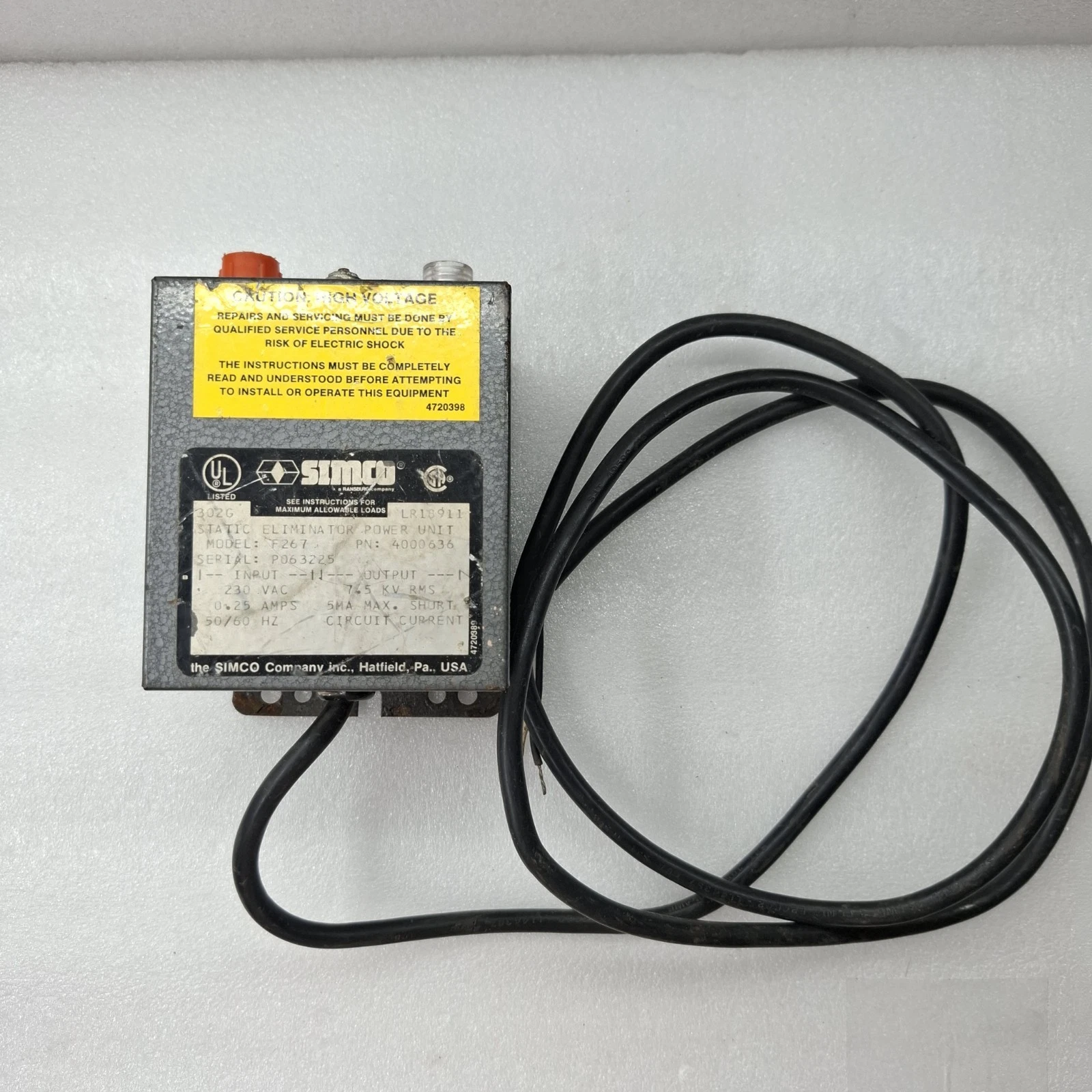 SIMCO F267 PN-4000636 STATIC ELIMINATOR POWER UNIT F267