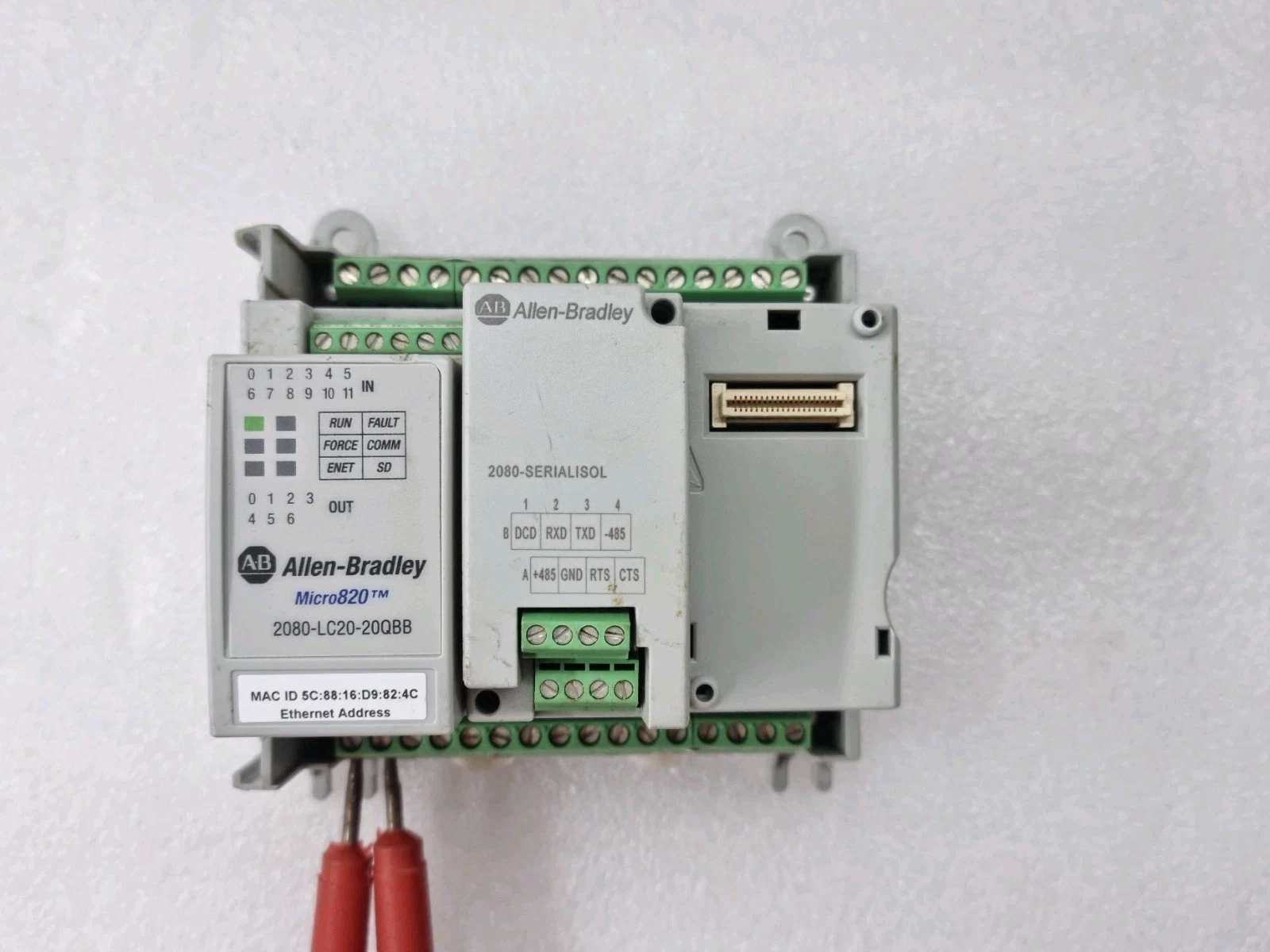 USED WORKING ALLEN BRADLEY 2080-LC20-20QBB MICRO820 ETHERNET IP PLC WITH MODULE