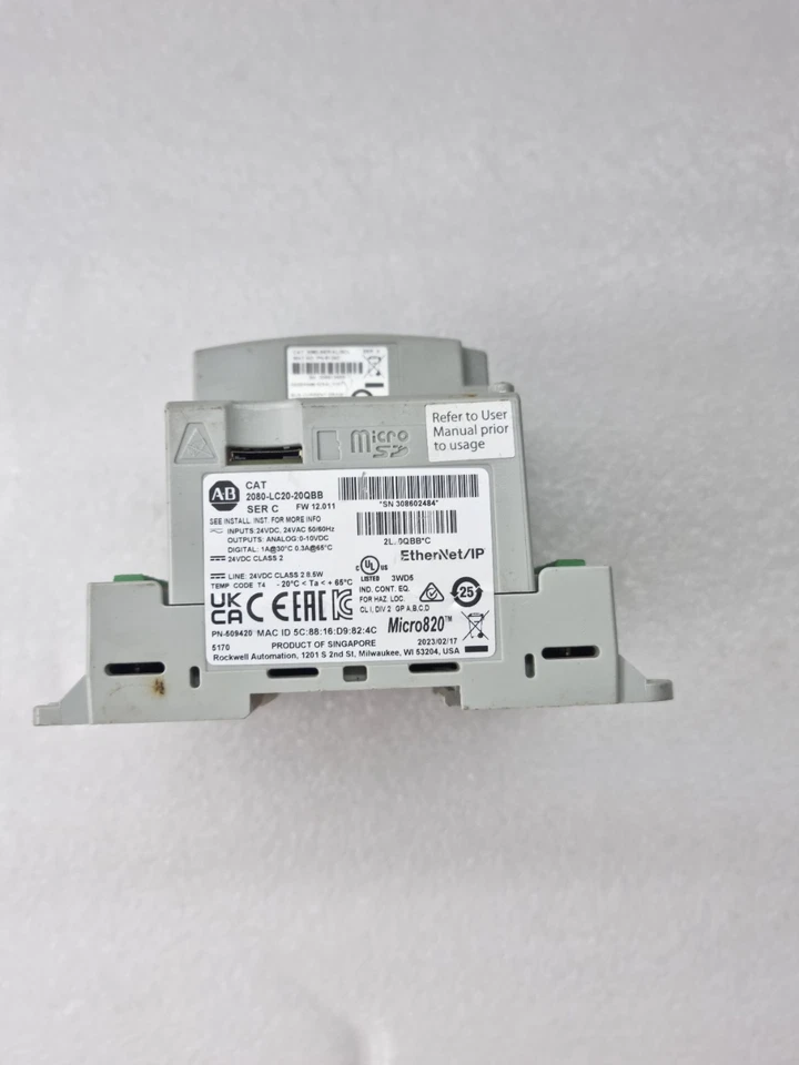 USED WORKING ALLEN BRADLEY 2080-LC20-20QBB MICRO820 ETHERNET IP PLC WITH MODULE